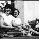 Norma enjoying the sun with Beverly Herbert. The Vance and Herbert families set up a "writer
