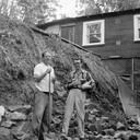 Jack and Manny pause for refreshment. Oakland, California c.1954-55.