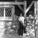 Progress at Valley View. Norma helps with the front of the house. Oakland, California c.1955